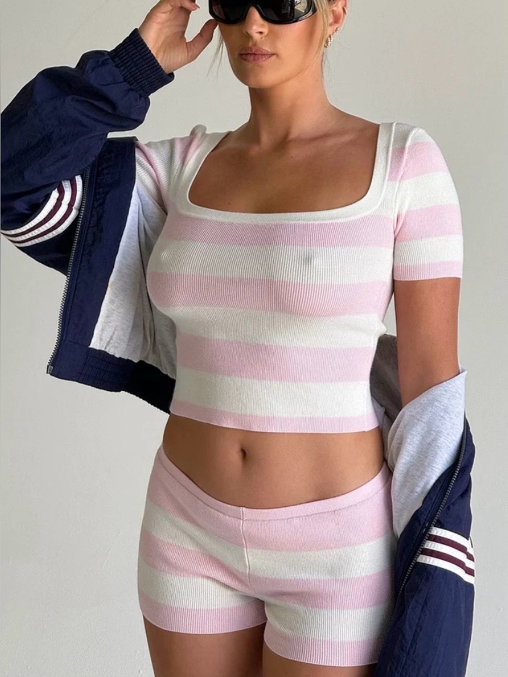 Frankie’s bikinis sunset knit top and shorts set